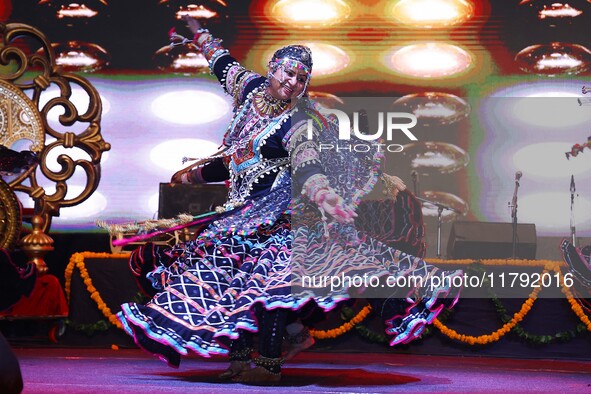 Renowned Kalbelia dancer Gulabo Sapera and artists perform during the celebration of the 297th foundation day of 'Pink City' at Albert Hall...