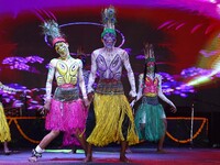 Sahariya tribal artists perform during the celebration of the 297th foundation day of 'Pink City' at Albert Hall Museum in Jaipur, Rajasthan...