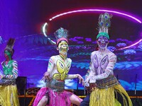 Sahariya tribal artists perform during the celebration of the 297th foundation day of 'Pink City' at Albert Hall Museum in Jaipur, Rajasthan...