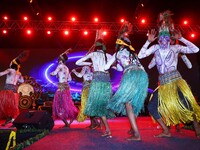 Sahariya tribal artists perform during the celebration of the 297th foundation day of 'Pink City' at Albert Hall Museum in Jaipur, Rajasthan...