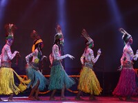 Sahariya tribal artists perform during the celebration of the 297th foundation day of 'Pink City' at Albert Hall Museum in Jaipur, Rajasthan...