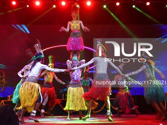 Sahariya tribal artists perform during the celebration of the 297th foundation day of 'Pink City' at Albert Hall Museum in Jaipur, Rajasthan...