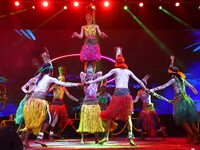 Sahariya tribal artists perform during the celebration of the 297th foundation day of 'Pink City' at Albert Hall Museum in Jaipur, Rajasthan...