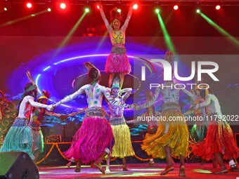 Sahariya tribal artists perform during the celebration of the 297th foundation day of 'Pink City' at Albert Hall Museum in Jaipur, Rajasthan...