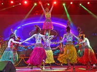 Sahariya tribal artists perform during the celebration of the 297th foundation day of 'Pink City' at Albert Hall Museum in Jaipur, Rajasthan...