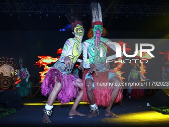 Sahariya tribal artists perform during the celebration of the 297th foundation day of 'Pink City' at Albert Hall Museum in Jaipur, Rajasthan...