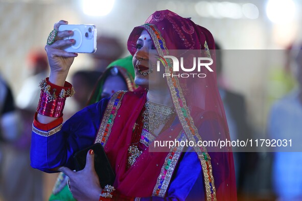 A folk artist performs during the celebration of the 297th foundation day of 'Pink City' at Albert Hall Museum in Jaipur, Rajasthan, India,...