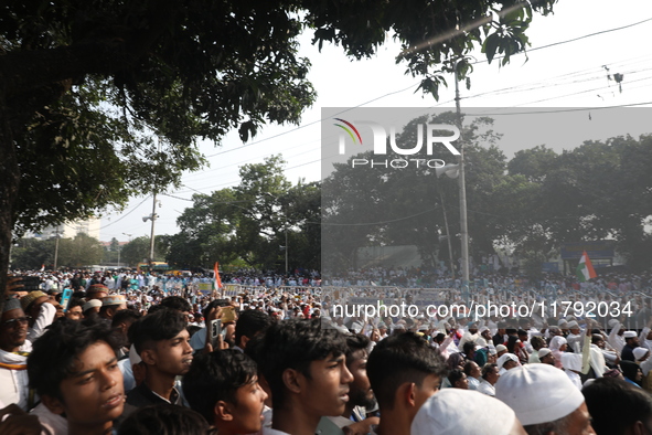 Activists of The All India Youth Federation (AIYF) take part in a protest meeting in Kolkata, India, on November 19, 2024, demanding the wit...