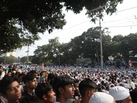 Activists of The All India Youth Federation (AIYF) take part in a protest meeting in Kolkata, India, on November 19, 2024, demanding the wit...