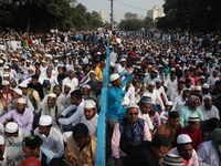 Activists of The All India Youth Federation (AIYF) take part in a protest meeting in Kolkata, India, on November 19, 2024, demanding the wit...