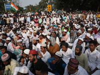 Activists of The All India Youth Federation (AIYF) take part in a protest meeting in Kolkata, India, on November 19, 2024, demanding the wit...