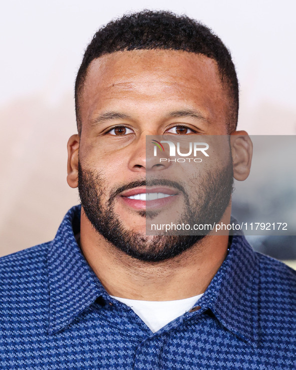 Aaron Donald arrives at the Los Angeles Premiere Of Paramount Pictures' 'Gladiator II' held at the TCL Chinese Theatre IMAX on November 18,...