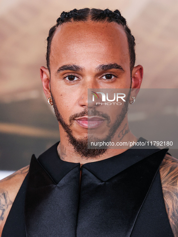 Lewis Hamilton arrives at the Los Angeles Premiere Of Paramount Pictures' 'Gladiator II' held at the TCL Chinese Theatre IMAX on November 18...