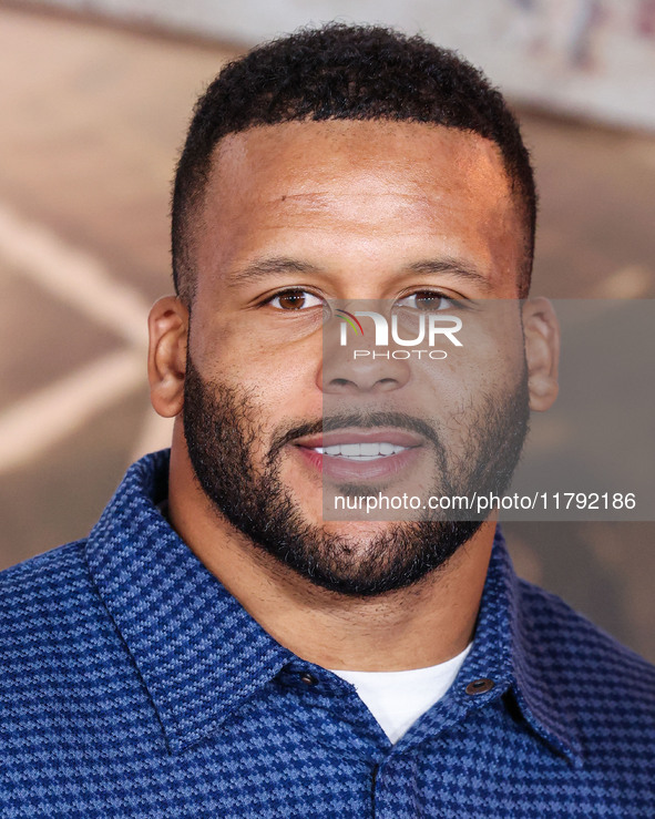 Aaron Donald arrives at the Los Angeles Premiere Of Paramount Pictures' 'Gladiator II' held at the TCL Chinese Theatre IMAX on November 18,...