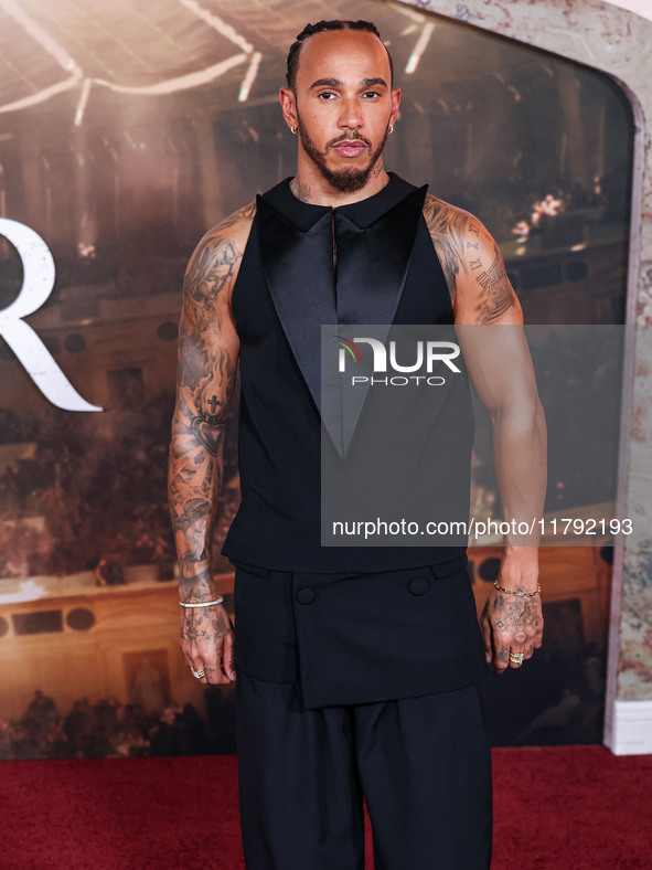 Lewis Hamilton arrives at the Los Angeles Premiere Of Paramount Pictures' 'Gladiator II' held at the TCL Chinese Theatre IMAX on November 18...