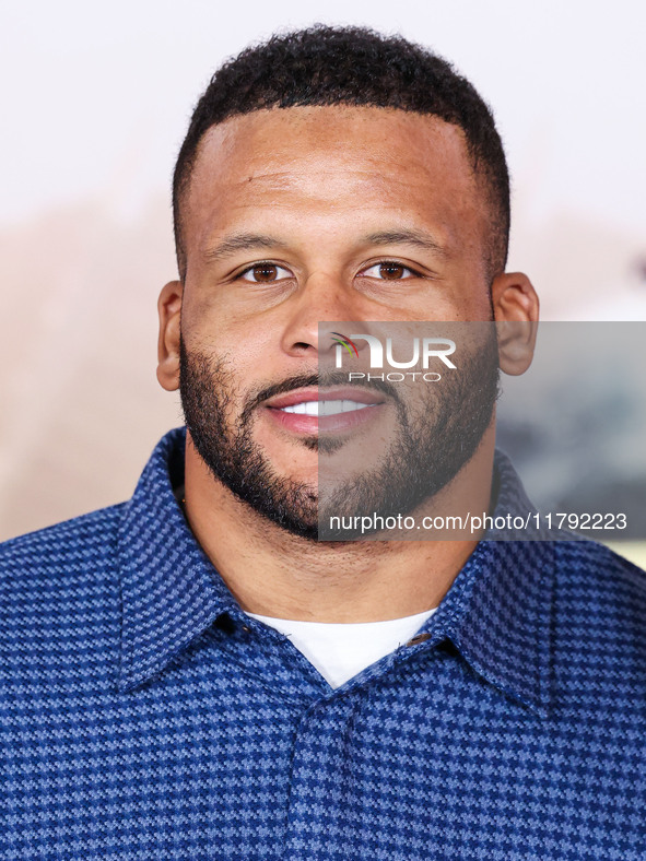 Aaron Donald arrives at the Los Angeles Premiere Of Paramount Pictures' 'Gladiator II' held at the TCL Chinese Theatre IMAX on November 18,...