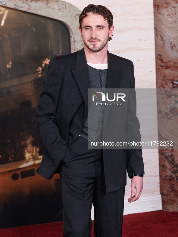 Paul Mescal wearing Gucci arrives at the Los Angeles Premiere Of Paramount Pictures' 'Gladiator II' held at the TCL Chinese Theatre IMAX on...