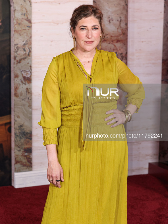 Mayim Bialik arrives at the Los Angeles Premiere Of Paramount Pictures' 'Gladiator II' held at the TCL Chinese Theatre IMAX on November 18,...