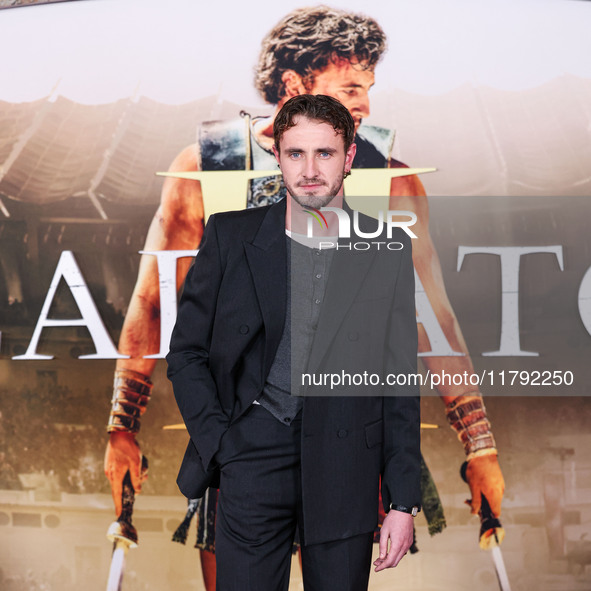 Paul Mescal wearing Gucci arrives at the Los Angeles Premiere Of Paramount Pictures' 'Gladiator II' held at the TCL Chinese Theatre IMAX on...