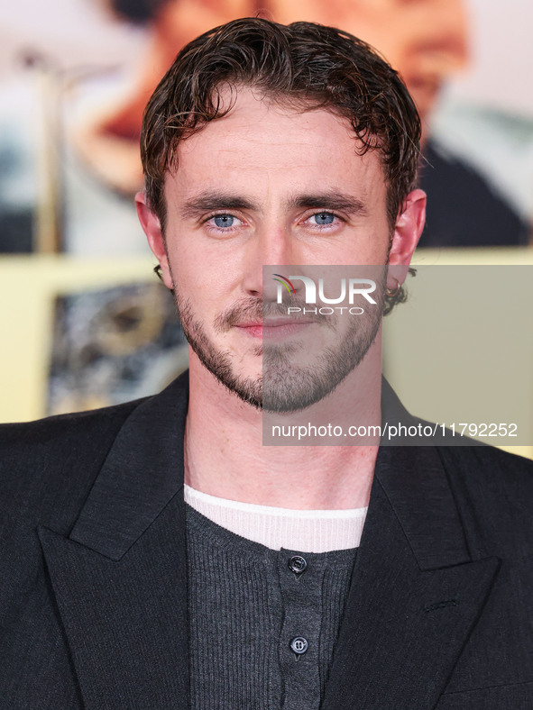 Paul Mescal wearing Gucci arrives at the Los Angeles Premiere Of Paramount Pictures' 'Gladiator II' held at the TCL Chinese Theatre IMAX on...