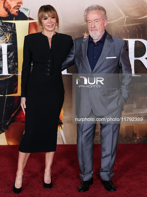 Giannina Facio Scott and husband Ridley Scott arrive at the Los Angeles Premiere Of Paramount Pictures' 'Gladiator II' held at the TCL Chine...