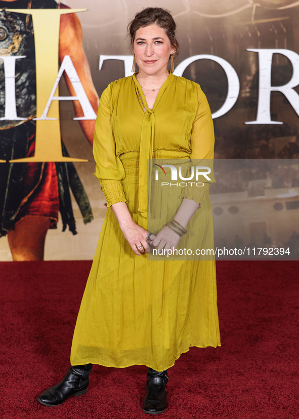 Mayim Bialik arrives at the Los Angeles Premiere Of Paramount Pictures' 'Gladiator II' held at the TCL Chinese Theatre IMAX on November 18,...