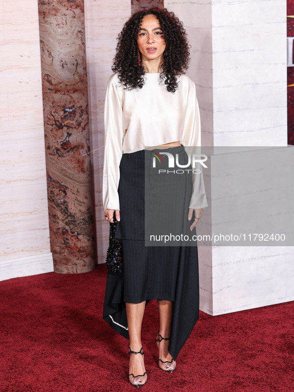 Aurora Perrineau arrives at the Los Angeles Premiere Of Paramount Pictures' 'Gladiator II' held at the TCL Chinese Theatre IMAX on November...