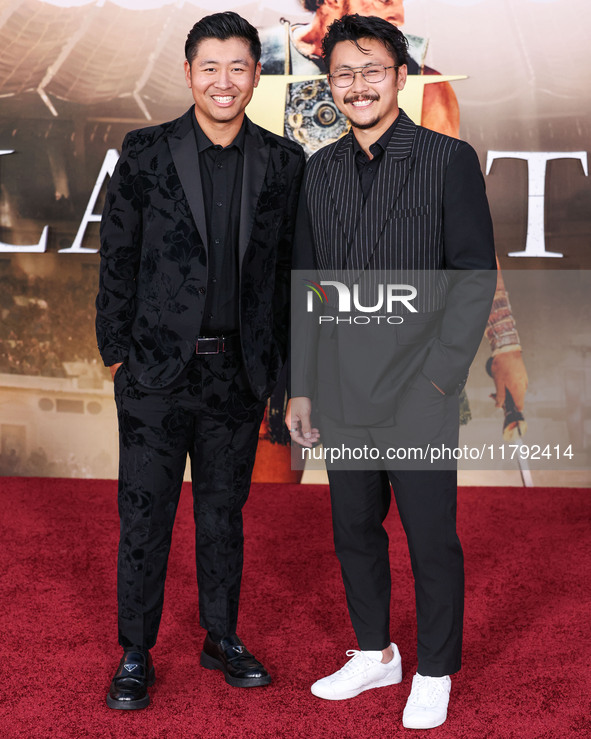 Ryan Omoto and brother Daniel Omoto arrive at the Los Angeles Premiere Of Paramount Pictures' 'Gladiator II' held at the TCL Chinese Theatre...