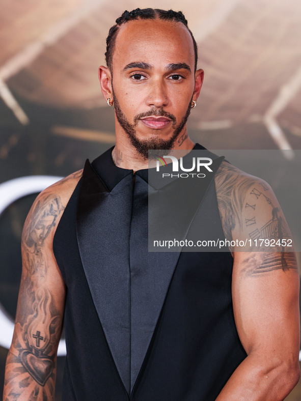 Lewis Hamilton arrives at the Los Angeles Premiere Of Paramount Pictures' 'Gladiator II' held at the TCL Chinese Theatre IMAX on November 18...