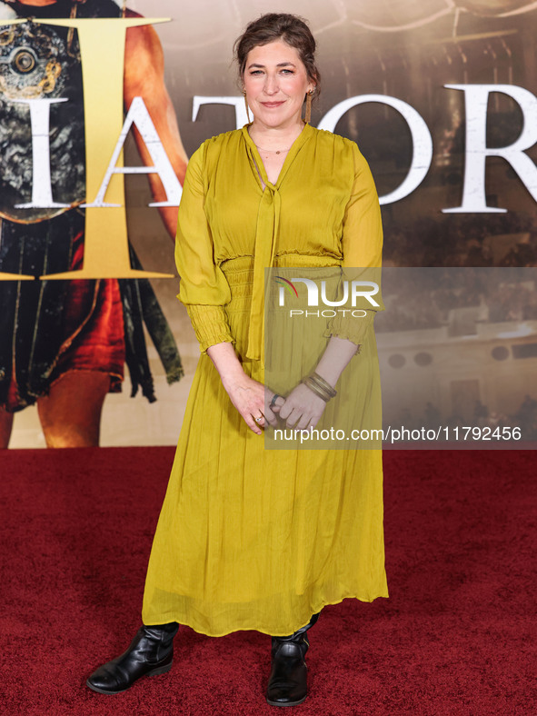 Mayim Bialik arrives at the Los Angeles Premiere Of Paramount Pictures' 'Gladiator II' held at the TCL Chinese Theatre IMAX on November 18,...