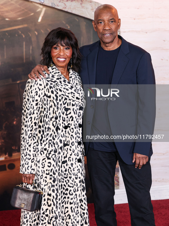 Pauletta Washington and husband Denzel Washington arrive at the Los Angeles Premiere Of Paramount Pictures' 'Gladiator II' held at the TCL C...