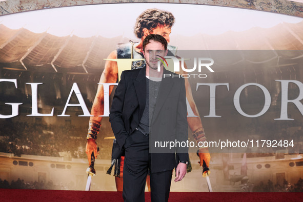 Paul Mescal wearing Gucci arrives at the Los Angeles Premiere Of Paramount Pictures' 'Gladiator II' held at the TCL Chinese Theatre IMAX on...