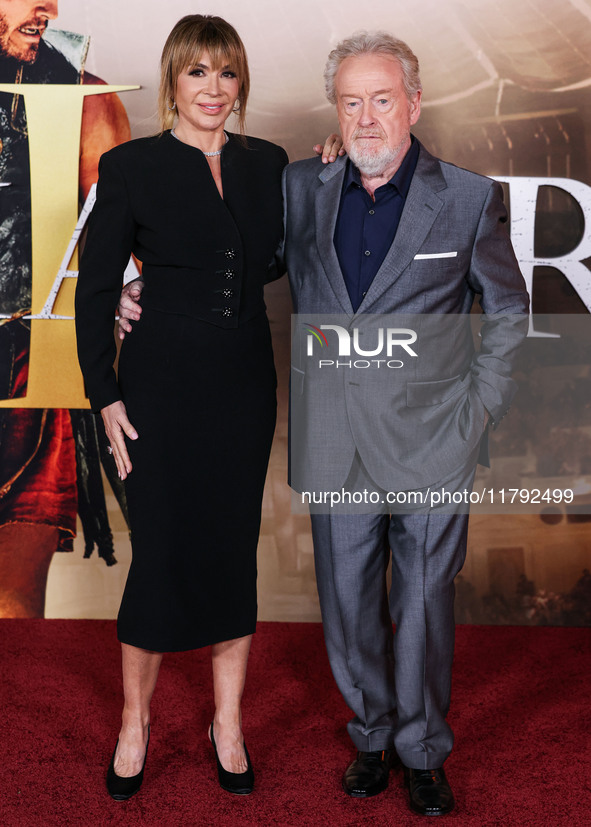 Giannina Facio Scott and husband Ridley Scott arrive at the Los Angeles Premiere Of Paramount Pictures' 'Gladiator II' held at the TCL Chine...