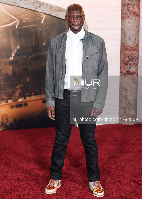 Peter Mensah arrives at the Los Angeles Premiere Of Paramount Pictures' 'Gladiator II' held at the TCL Chinese Theatre IMAX on November 18,...