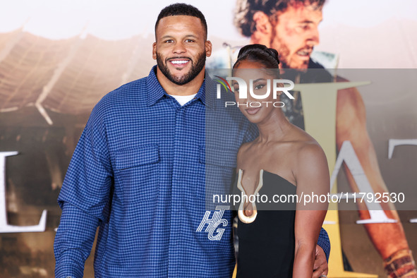 Aaron Donald and Erica Donald arrive at the Los Angeles Premiere Of Paramount Pictures' 'Gladiator II' held at the TCL Chinese Theatre IMAX...