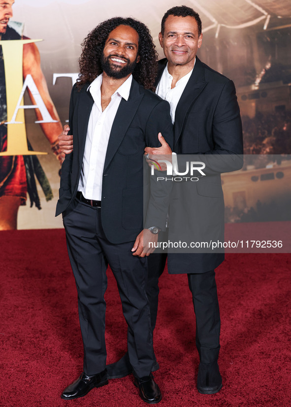 Makaylo Van Peebles and father Mario Van Peebles arrive at the Los Angeles Premiere Of Paramount Pictures' 'Gladiator II' held at the TCL Ch...