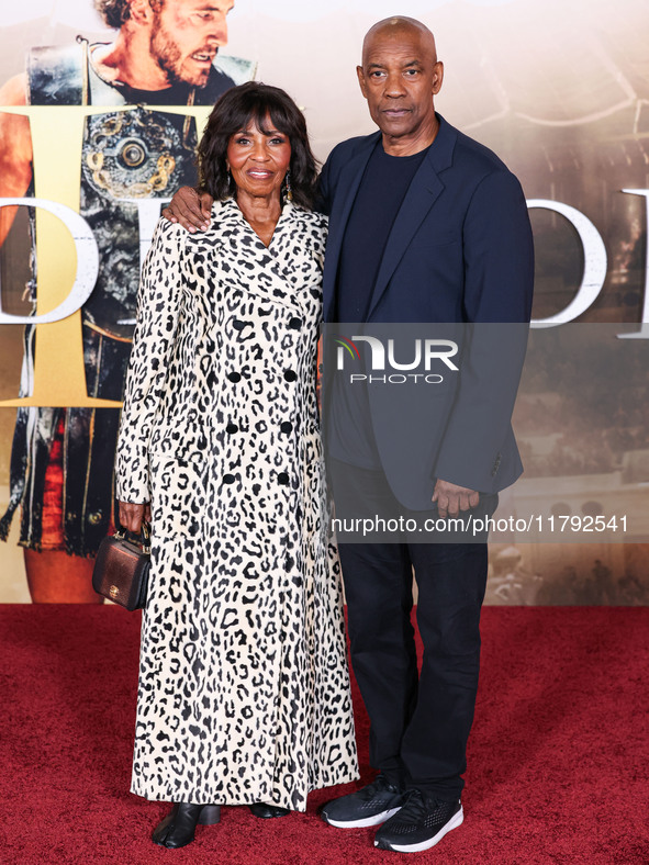 Pauletta Washington and husband Denzel Washington arrive at the Los Angeles Premiere Of Paramount Pictures' 'Gladiator II' held at the TCL C...