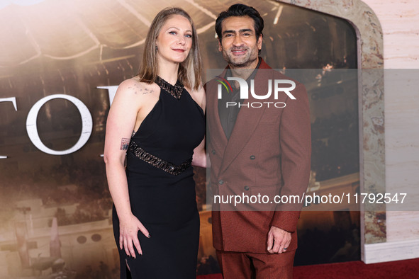 Emily V. Gordon and husband Kumail Ali Nanjiani arrive at the Los Angeles Premiere Of Paramount Pictures' 'Gladiator II' held at the TCL Chi...