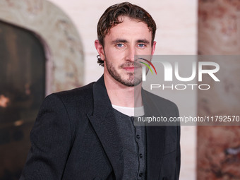 Paul Mescal wearing Gucci arrives at the Los Angeles Premiere Of Paramount Pictures' 'Gladiator II' held at the TCL Chinese Theatre IMAX on...