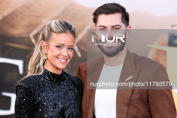 Hannah Godwin and husband Dylan Barbour arrive at the Los Angeles Premiere Of Paramount Pictures' 'Gladiator II' held at the TCL Chinese The...