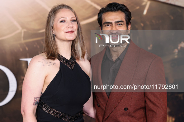 Emily V. Gordon and husband Kumail Ali Nanjiani arrive at the Los Angeles Premiere Of Paramount Pictures' 'Gladiator II' held at the TCL Chi...