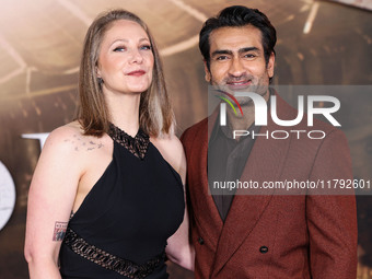 Emily V. Gordon and husband Kumail Ali Nanjiani arrive at the Los Angeles Premiere Of Paramount Pictures' 'Gladiator II' held at the TCL Chi...