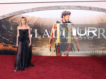 Connie Nielsen arrives at the Los Angeles Premiere Of Paramount Pictures' 'Gladiator II' held at the TCL Chinese Theatre IMAX on November 18...