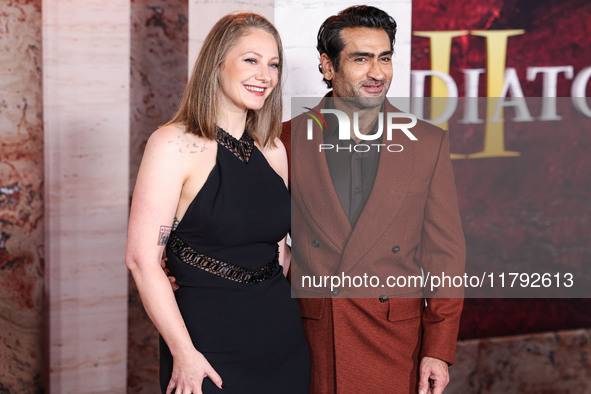 Emily V. Gordon and husband Kumail Ali Nanjiani arrive at the Los Angeles Premiere Of Paramount Pictures' 'Gladiator II' held at the TCL Chi...