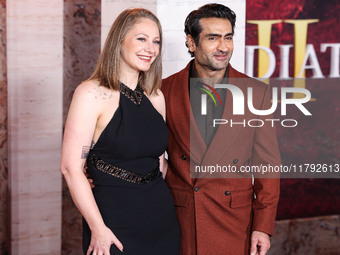 Emily V. Gordon and husband Kumail Ali Nanjiani arrive at the Los Angeles Premiere Of Paramount Pictures' 'Gladiator II' held at the TCL Chi...