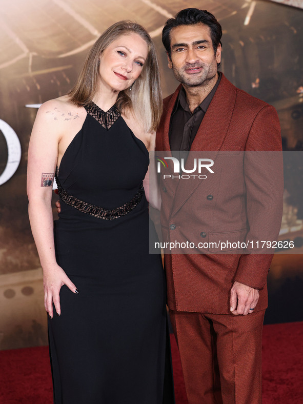 Emily V. Gordon and husband Kumail Ali Nanjiani arrive at the Los Angeles Premiere Of Paramount Pictures' 'Gladiator II' held at the TCL Chi...