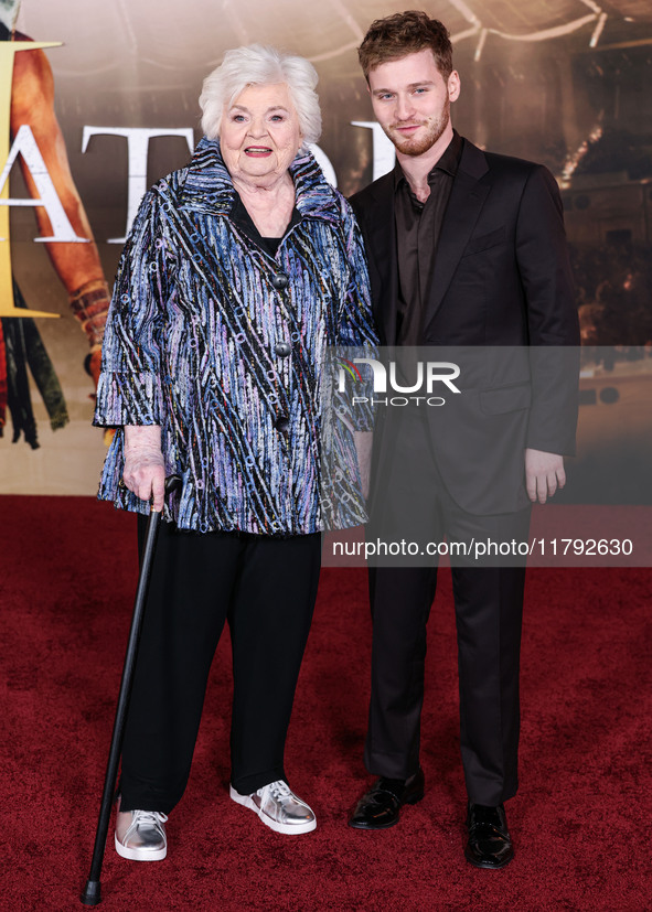 June Squibb and Fred Hechinger arrive at the Los Angeles Premiere Of Paramount Pictures' 'Gladiator II' held at the TCL Chinese Theatre IMAX...