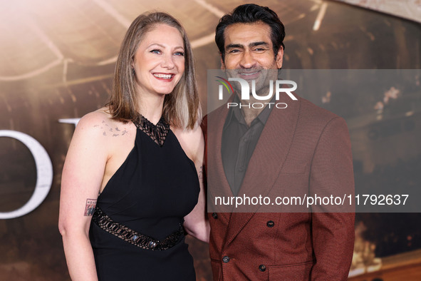 Emily V. Gordon and husband Kumail Ali Nanjiani arrive at the Los Angeles Premiere Of Paramount Pictures' 'Gladiator II' held at the TCL Chi...