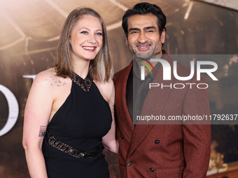 Emily V. Gordon and husband Kumail Ali Nanjiani arrive at the Los Angeles Premiere Of Paramount Pictures' 'Gladiator II' held at the TCL Chi...