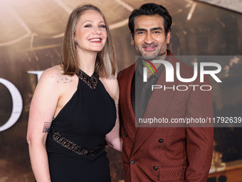 Emily V. Gordon and husband Kumail Ali Nanjiani arrive at the Los Angeles Premiere Of Paramount Pictures' 'Gladiator II' held at the TCL Chi...